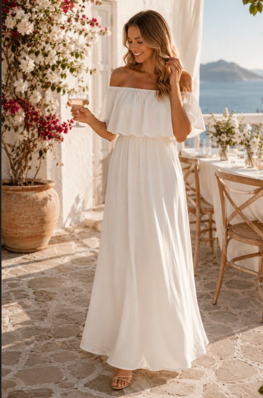 Show Me Your Mumu XS Off Shoulder White Maxi Hacienda Dress